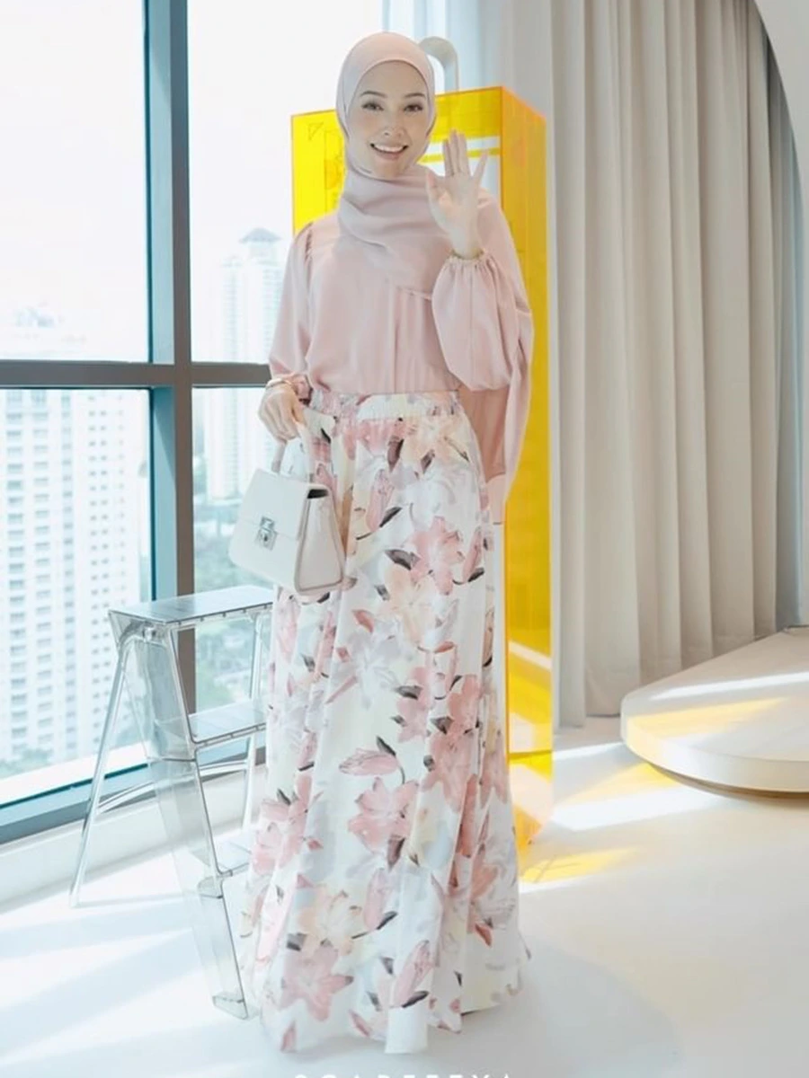 Robe trapèze pour femme d'inspiration musulmane en polyester avec taille élastique, lavable en machine et imprimé floral